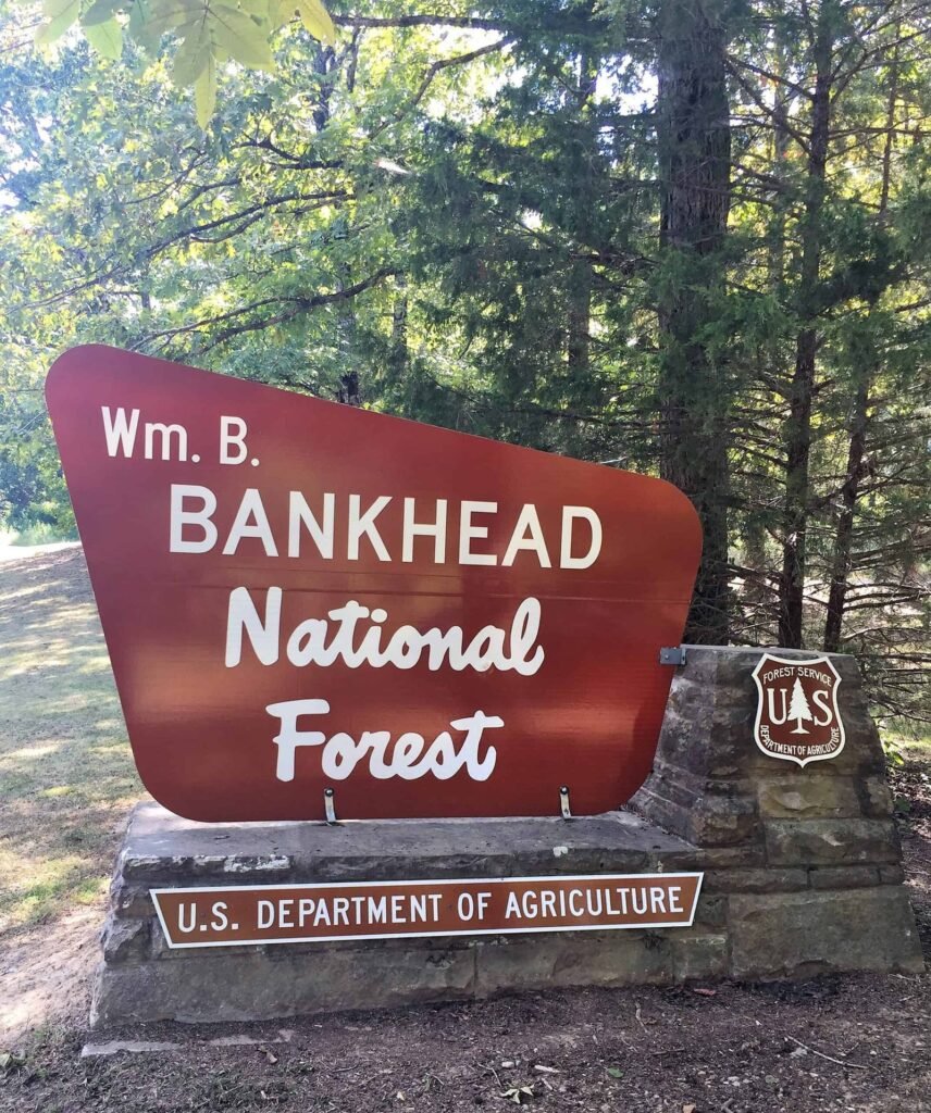 Entrance sign for William B. Bankhead National Forest in Alabama